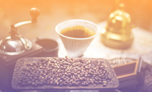 Close-up of coffee cup on table