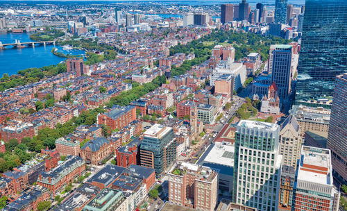 High angle view of buildings in city