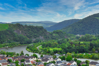 View of the saar valley, taken from the top of the castle in saarburg, germany