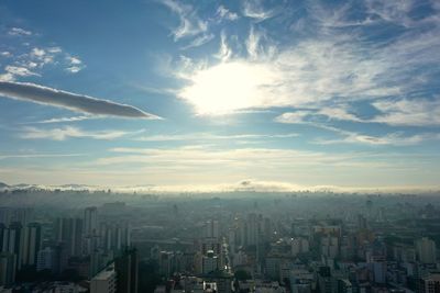 High angle view of buildings against sky