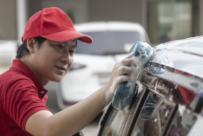 Portrait of man in car