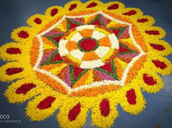 High angle view of multi colored flower bouquet