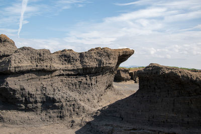 Rock formations on landscape against sky