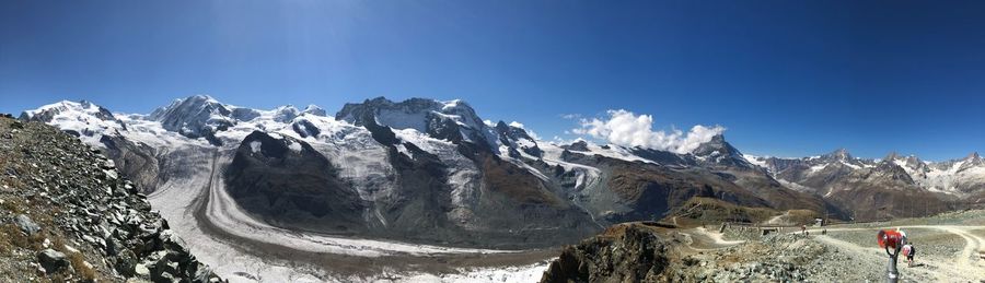 Panoramic view of snowcapped mountains against sky