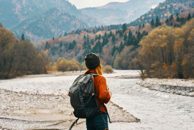 Rear view of man looking at mountains