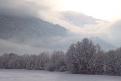 Scenic view of snow covered mountains