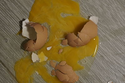 High angle view of yellow bread on table