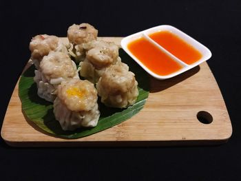 Close-up of food served on table