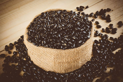 High angle view of coffee beans on table