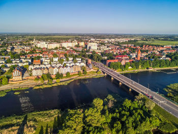 High angle view of townscape against sky