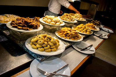 High angle view of various food on table