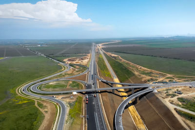 High angle view of highway against sky