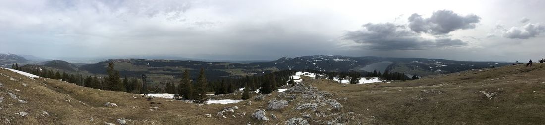 Panoramic view of landscape against sky during winter