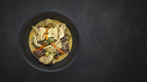 High angle view of food in bowl on table