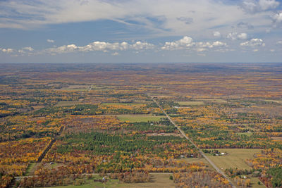 High angle view of agricultural field against sky