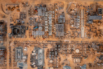 Aerial top view construction area of crude oil refinery plant in thailand