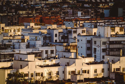 High angle view of buildings in city