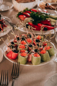 High angle view of vegetables on table