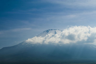 Low angle view of volcanic mountain against sky