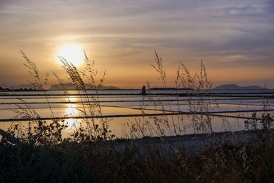 Scenic view of saline against sky during sunset in sicily