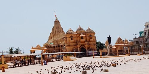 Traditional building against clear sky during winter