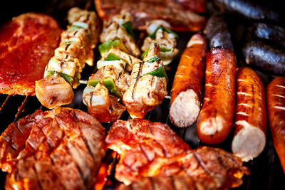 Full frame shot of meat on barbecue