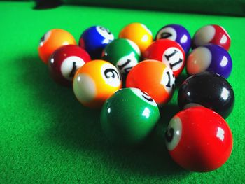 Close-up of colorful balls on table