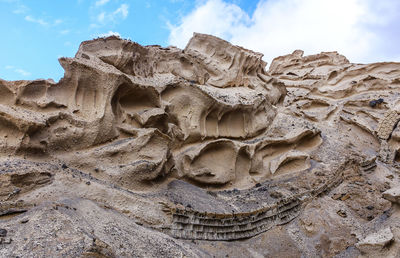 Low angle view of rock formation against sky