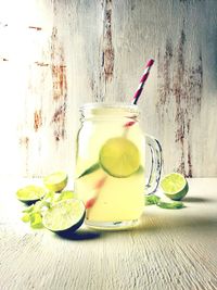 Close-up of lemonade in carafe