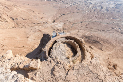 High angle view of rock formations on land