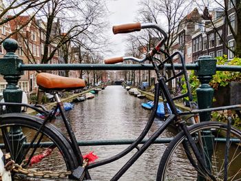 Bicycle parked in front of building