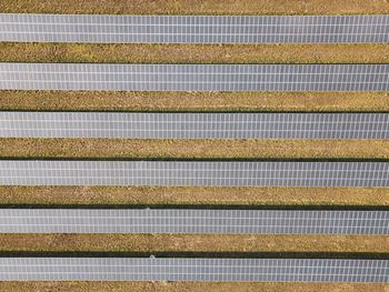 Flyover of solar farm field