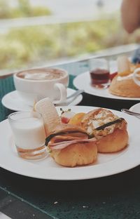 Close-up of breakfast served on table