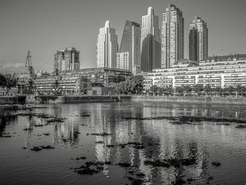 View of river with cityscape in background