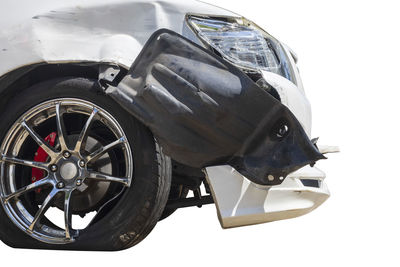 Close-up of toy car against white background