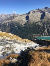 Scenic view of snowcapped mountains against sky