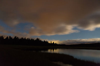 Scenic view of lake against sky during sunset