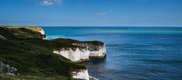 Scenic view of sea against cloudy sky