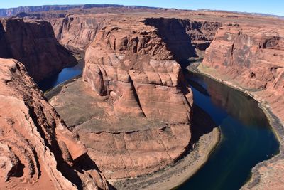 Aerial view of horseshoe bend in desert