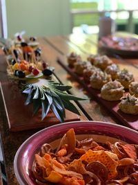 High angle view of chopped vegetables in bowl