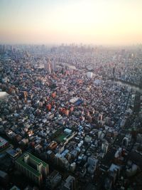 High angle view of cityscape against clear sky