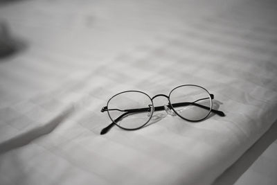 High angle view of eyeglasses on table