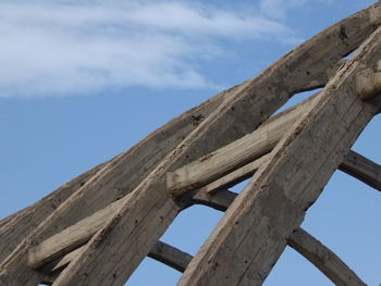 Low angle view of old ruins against blue sky