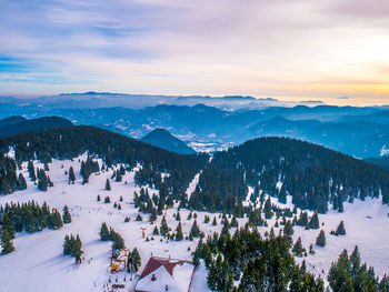 High angle view of landscape against sky during winter