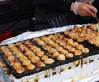 High angle view of man preparing food