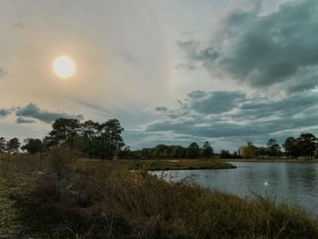 Scenic view of lake against sky during sunset