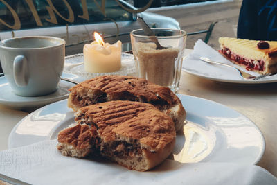 Close-up of dessert in plate on table