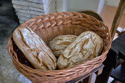 High angle view of wicker basket on table