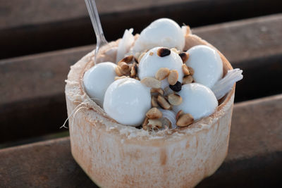 High angle view of ice cream on table