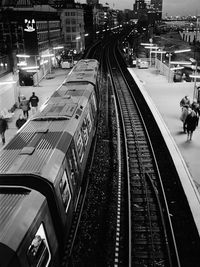 High angle view of train on railway station